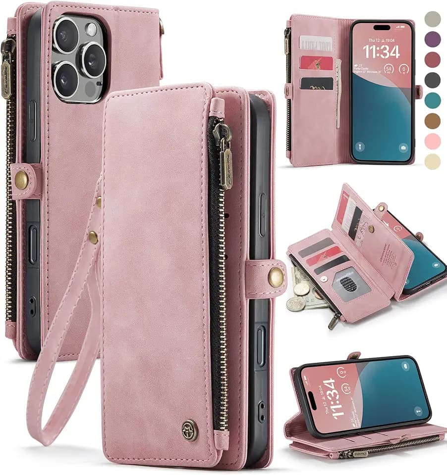 Defencase for iPhone 16 Pro Max Wallet Case with RFID Card Holder, Rosepink