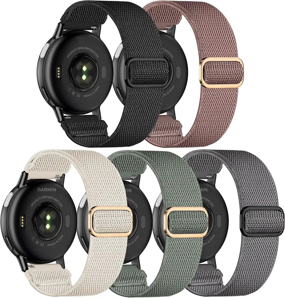 5 Pack Stretchy Nylon Bands Compatible with Garmin Vivoactive 5/Vivoactive 6/Forerunner 55/165 Watch,20mm Soft Elastic Adjustable Replacement Sport Straps for Garmin Venu Sq 2 Women Men