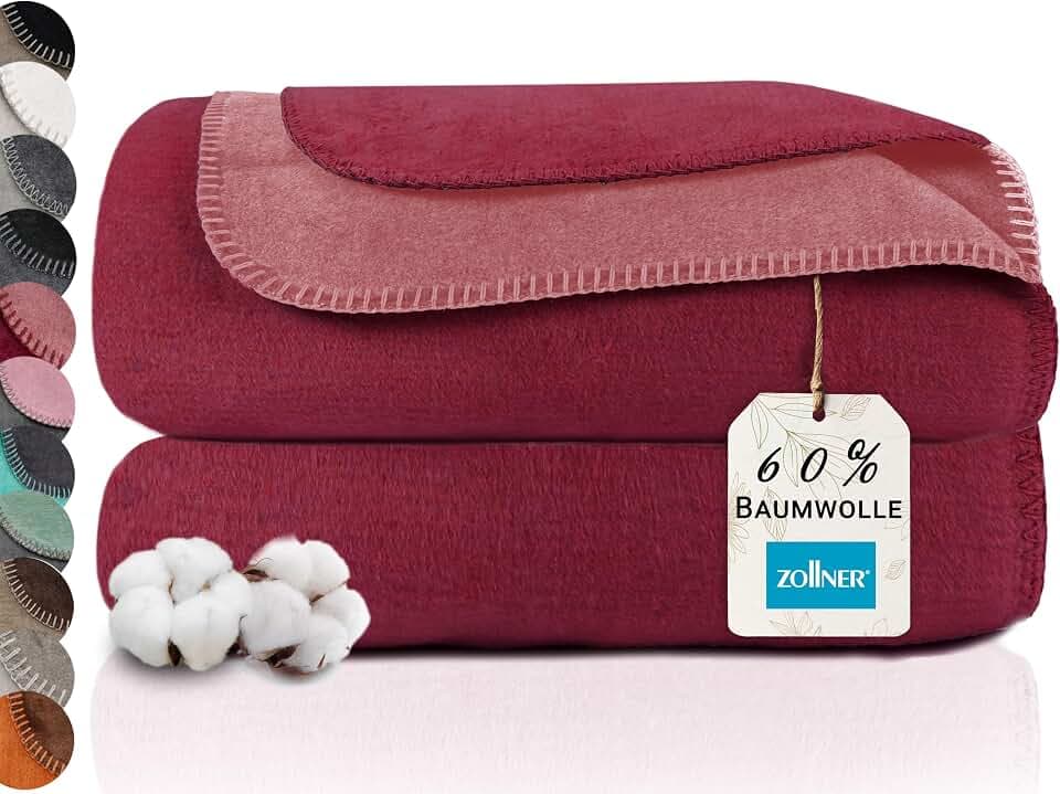 ZOLLNER Kuscheldecke zweifarbig in 150x200 cm - kuschelige Sofadecke in rot - waschbar bis 40°C - langlebiges Mischgewebe - Hotelwäschequalität - Oeko Tex® Zertifiziert