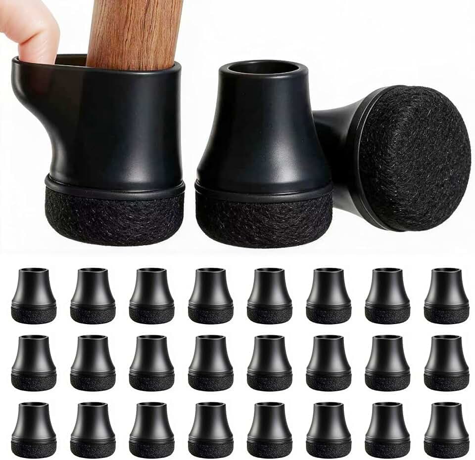 Chair Leg Floor Protectors for Hardwood Floors, Triple-Layer Design Silicone Chair Leg Caps, 3X Noise Reduction & 3X Anti-Scratch, Premium Durable Protectors for Dining Chairs (24pcs Fit 0.8"-1.0")