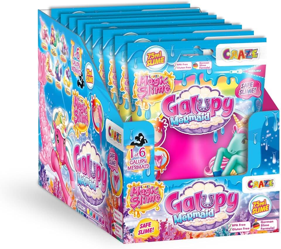 CRAZE Magic Slime Bag GALUPY Mermaid 20er Set | Schleim Kinder komplettes Thekendisplay mit 20x 75ml Slime Beuteln mit Galupy Mermaid Einhorn Figur Überraschungen