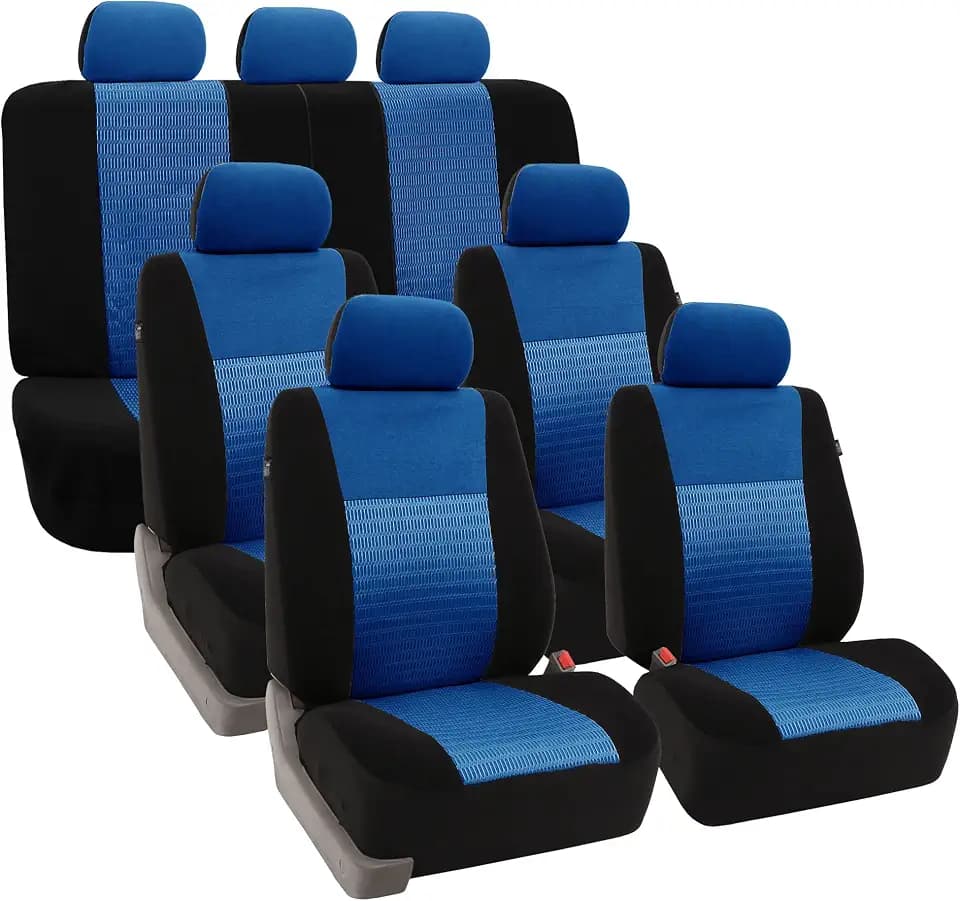 FH Group Car Seat Covers Trendy Elegance Three Row Car Seat Covers Set, Airbag Compatible and Split Ready, 7 Seater Covers-Universal Fit for Cars, Trucks & SUVs Blue/Black