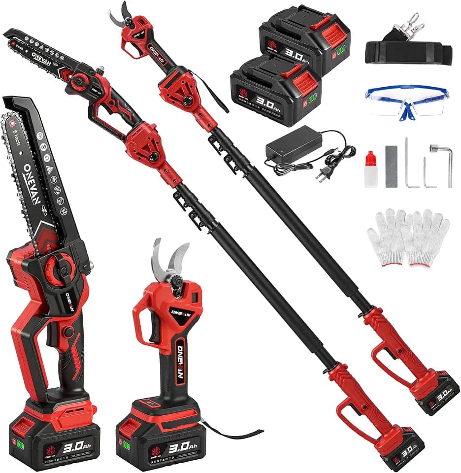 ONEVAN 4-in-1 Battery Pole Saw & Electric Pruning Shears 2x 3.0Ah Battery