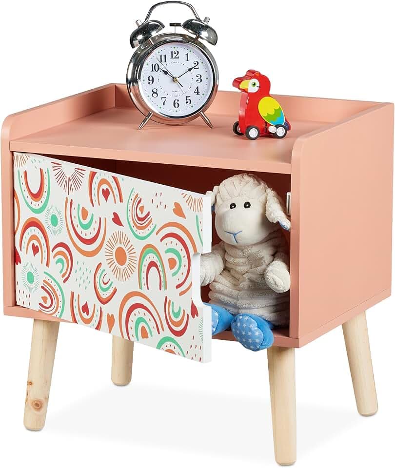 Relaxdays Nachttisch Kinder, Staufach, HBT 41x40x30 cm, Kinderzimmer, Kinderkommode, ver. Designs, Holz & MDF, bunt