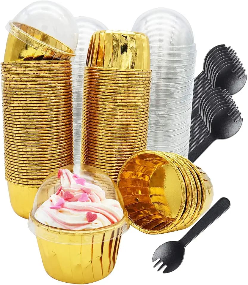 Free-Air Cupcake Liners with Dome Lids 100 Pack, Mini Muffin Baking Cups