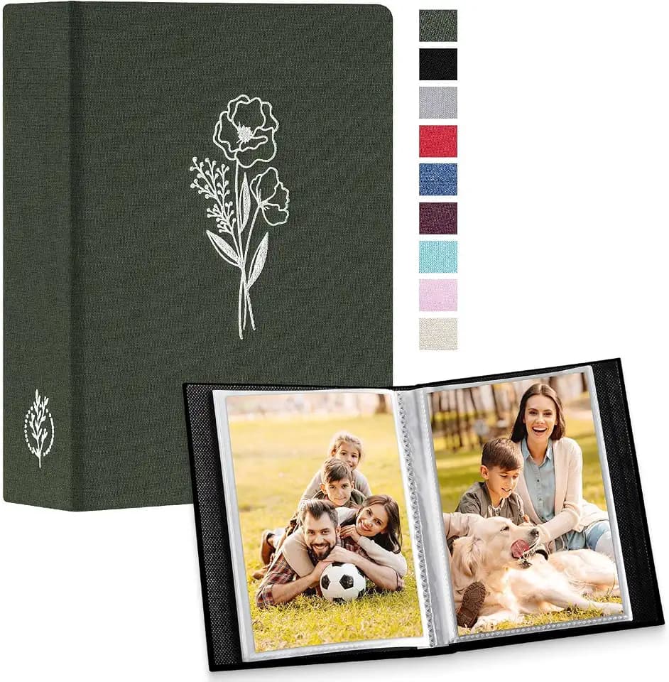Lanpn Fotoalbum 10x15 100 2 Packungen, Klein Mini Leinen Einstecken Einsteckalbum für Hochformat Fotos Bilder Grün
