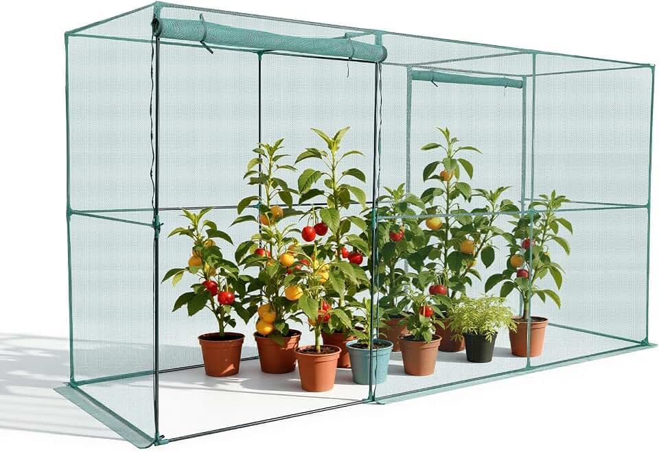 VEVOR Pflanzenschutzzelt, 3560x1200x1940 mm Pflanzenschutznetz, Tür mit Reißverschluss, windbeständig, Pflanzenkäfig Gewächshaus für Hochbeete im Freien, Garten, Terrasse & Rasen
