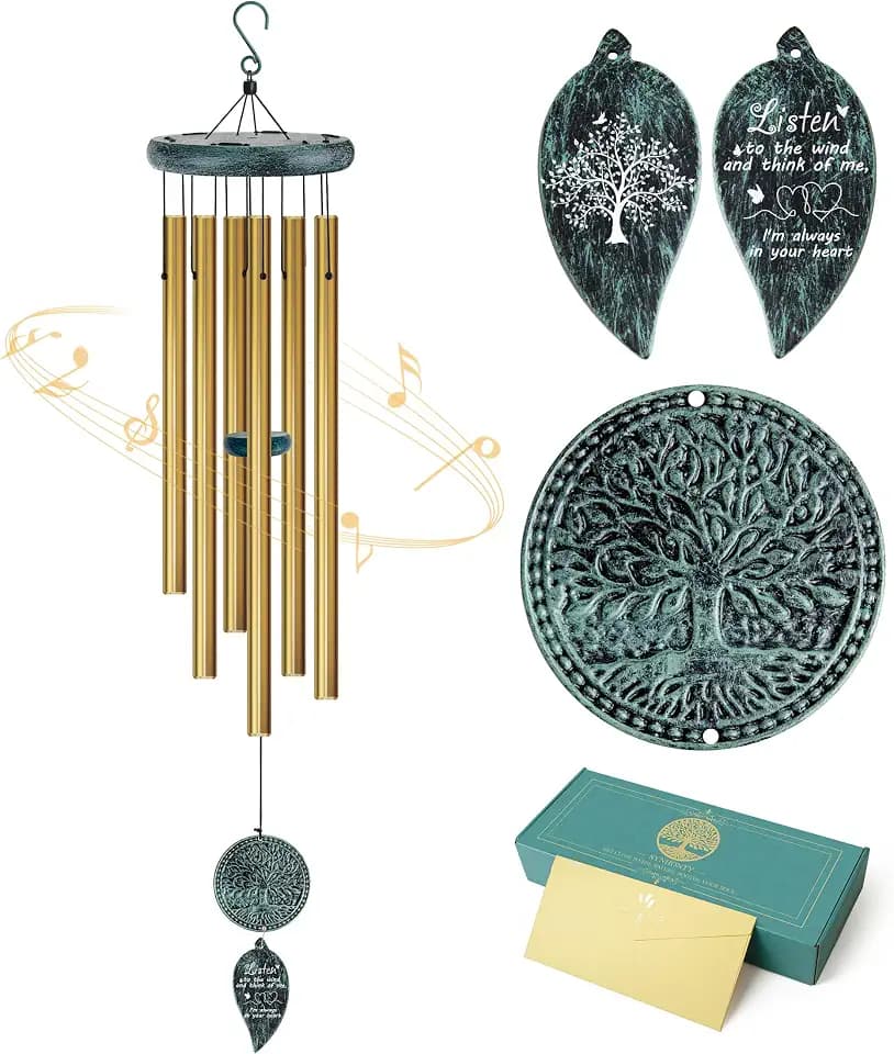 Sympathy Gifts for Loss of Loved One, Memorial Wind Chimes with Tree of Life, Remembrance in Memory of Mom Dad, Bereavement and Condolence Memorial Gifts (Bronze Color)