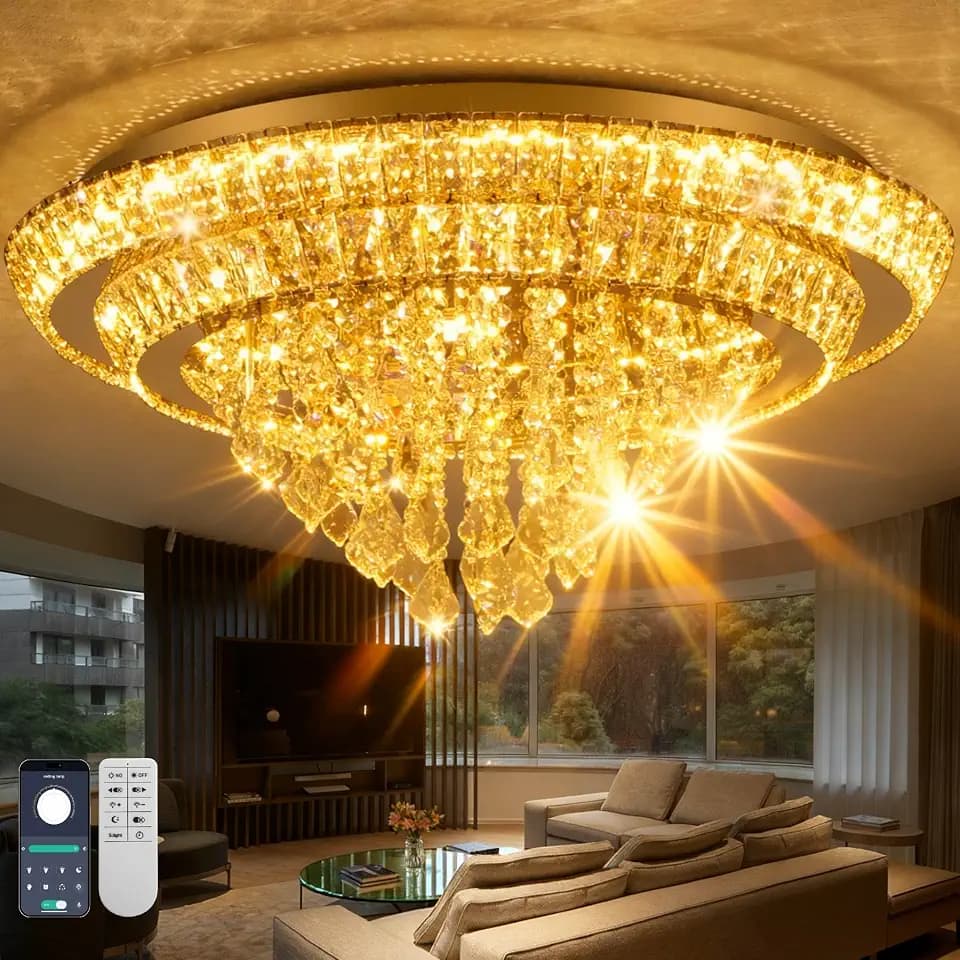 Crystal Chandeliers For Living Room Smart Gold Flush Ceiling Light Fixture