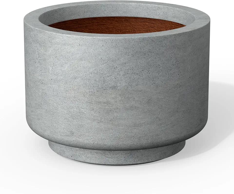 Kante Small Round Pedestal Pale Gray Concrete Planter 9.8" Dia, Outdoor