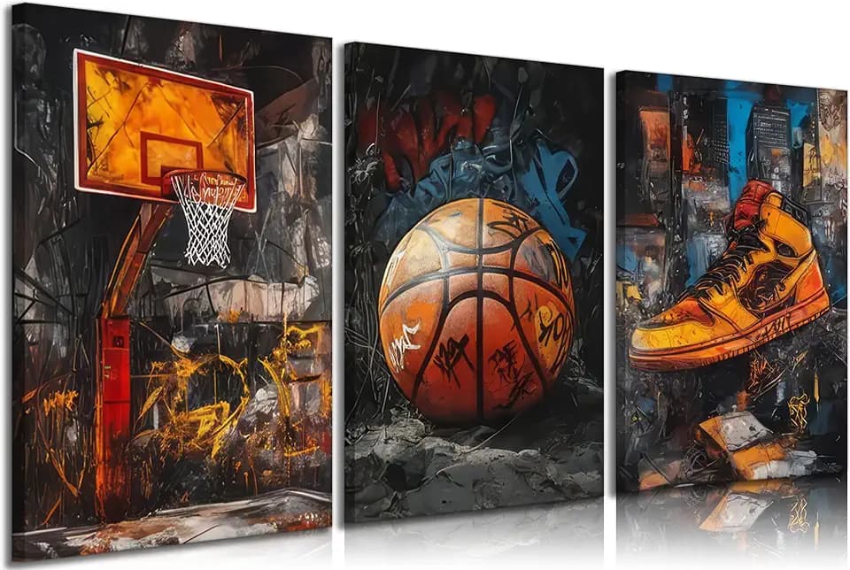 3Pcs Graffiti Basketball Sneakers Canvas Wall Art Canvas Wrapping 12x16in