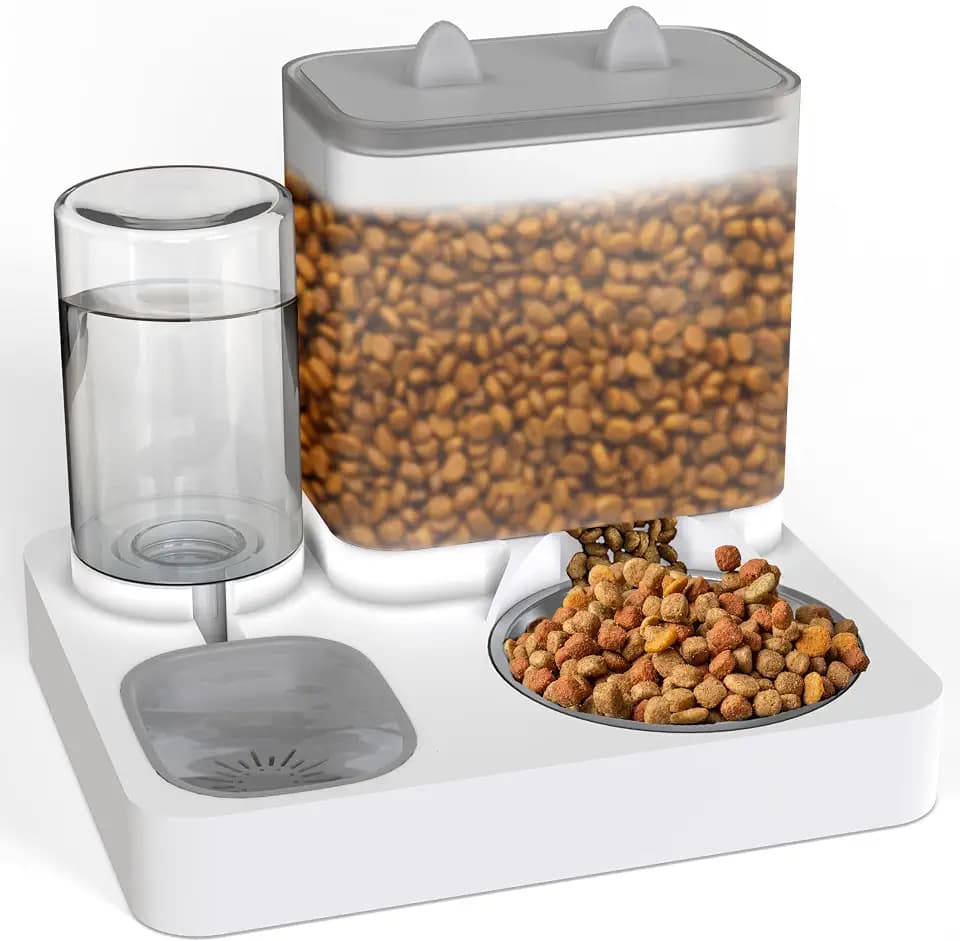 2 in 1 Automatischer Futterspender für Haustiere, Futter- und Wasserspender, für kleine Katzen und Hunde, 2,2 l Futterspender 1 l Wasserspender, Schwerkraftspender, Station für Zuhause, Reisen