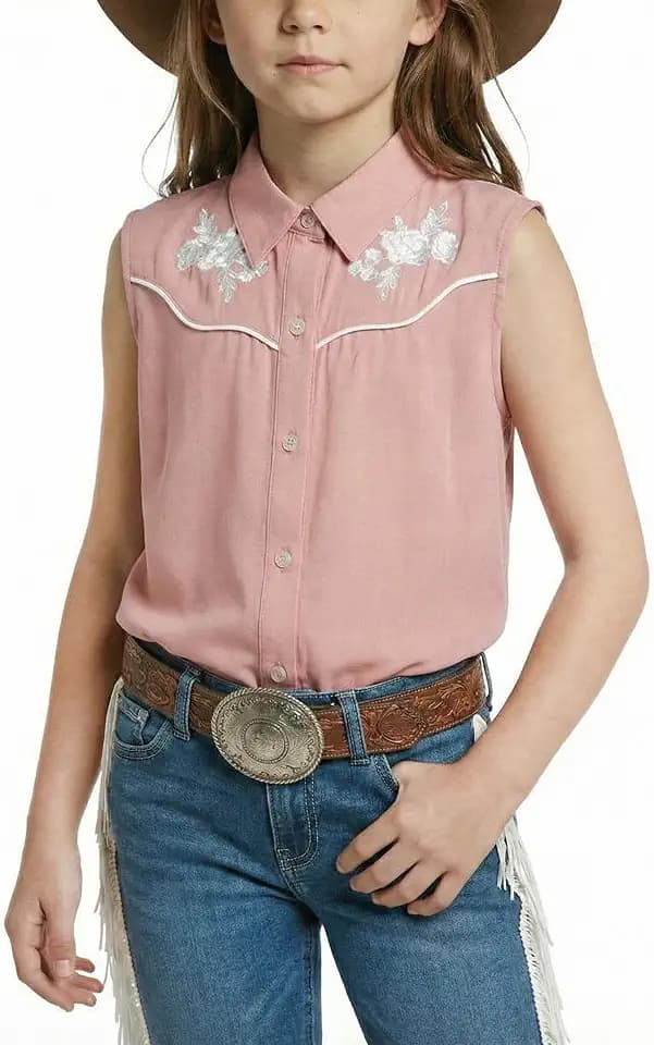 Girls Retro Long Sleeve Button Down Shirts Cowgirl Western Shirt Embroidery Blouse Tops