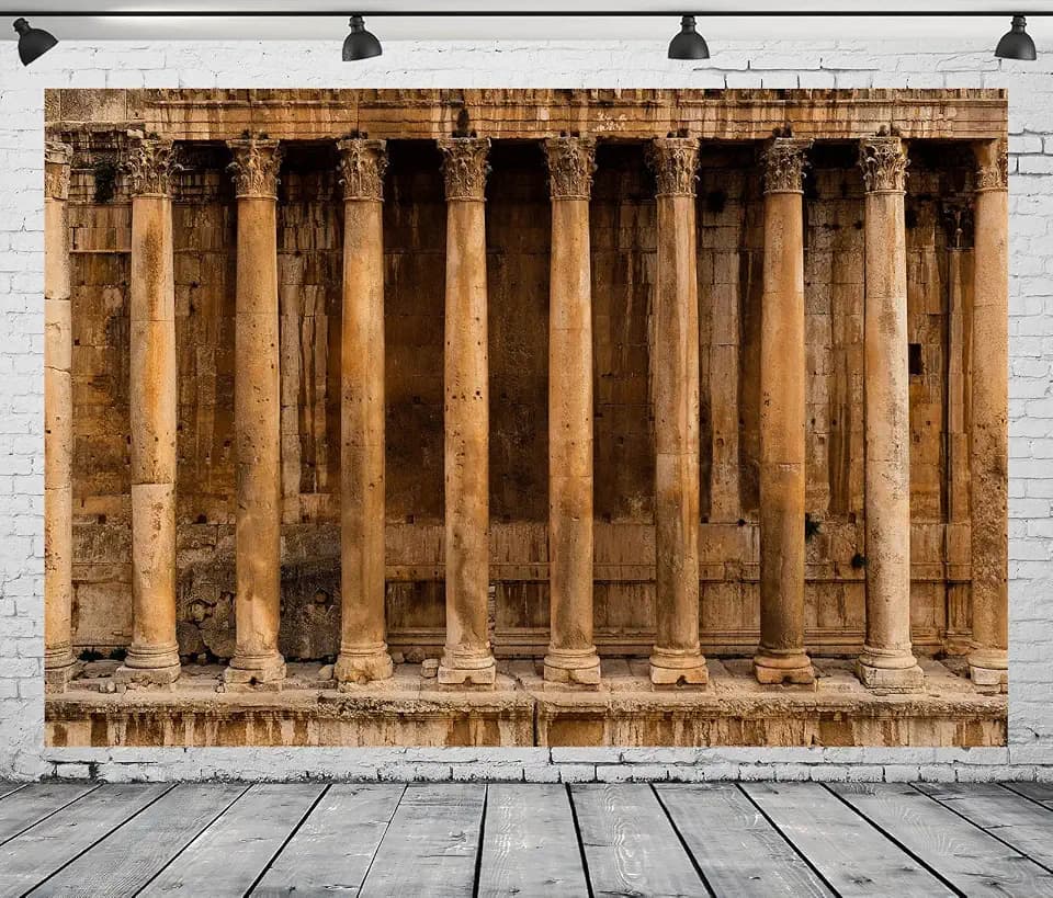 BELECO 10x8ft Fabric Roman Temple Backdrop Bacchus Temple in Baalbek Backdrop Columns of Temple Ruins Ancient Rome Culture Background Roman Party Decorations Photo Booth Props