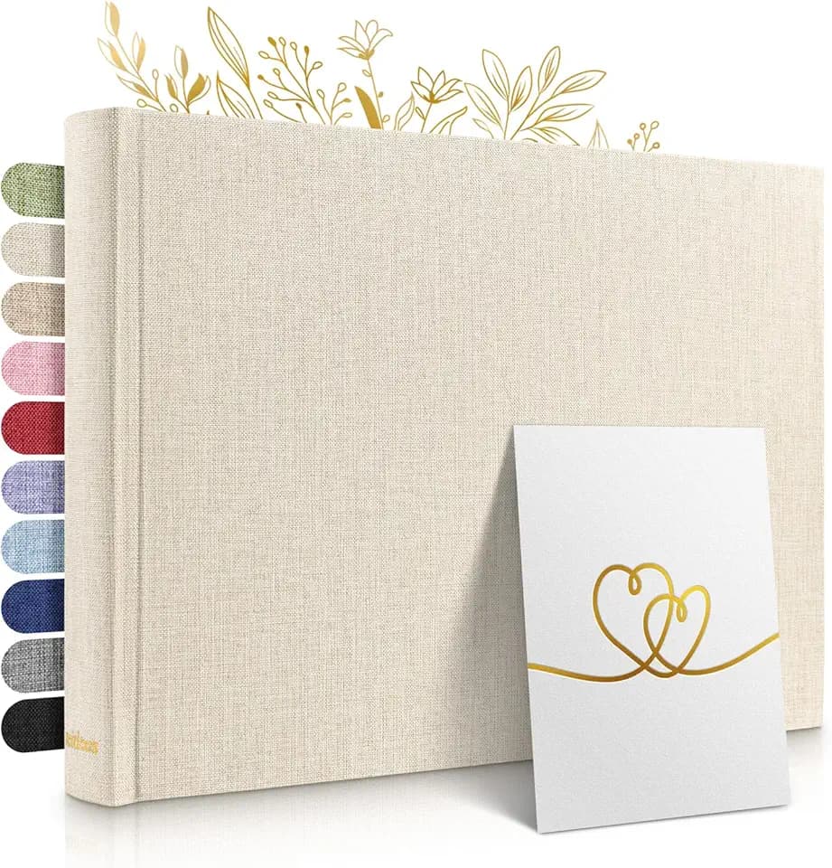 ZEITLOOS® Fotoalbum zum Selbstgestalten - edles Leinen - 150 Fotos Beige
