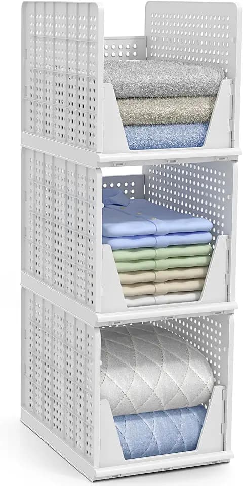 Sorbus Stackable Closet Organizer, Open-Front Shelf Bins (3 XL)