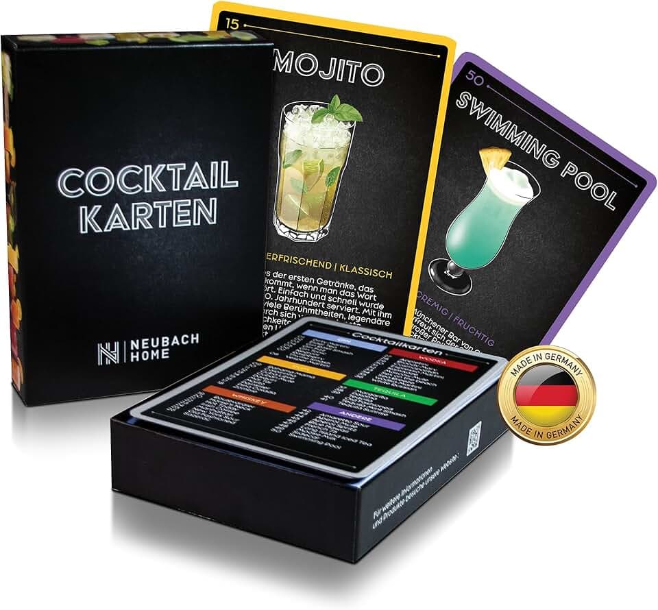 Cocktail Karten - 50 Rezepte im Set inkl. Erklärung und Videos - Bar Zubehör - Party Deko - Geschenkideen - Buch Rezepte