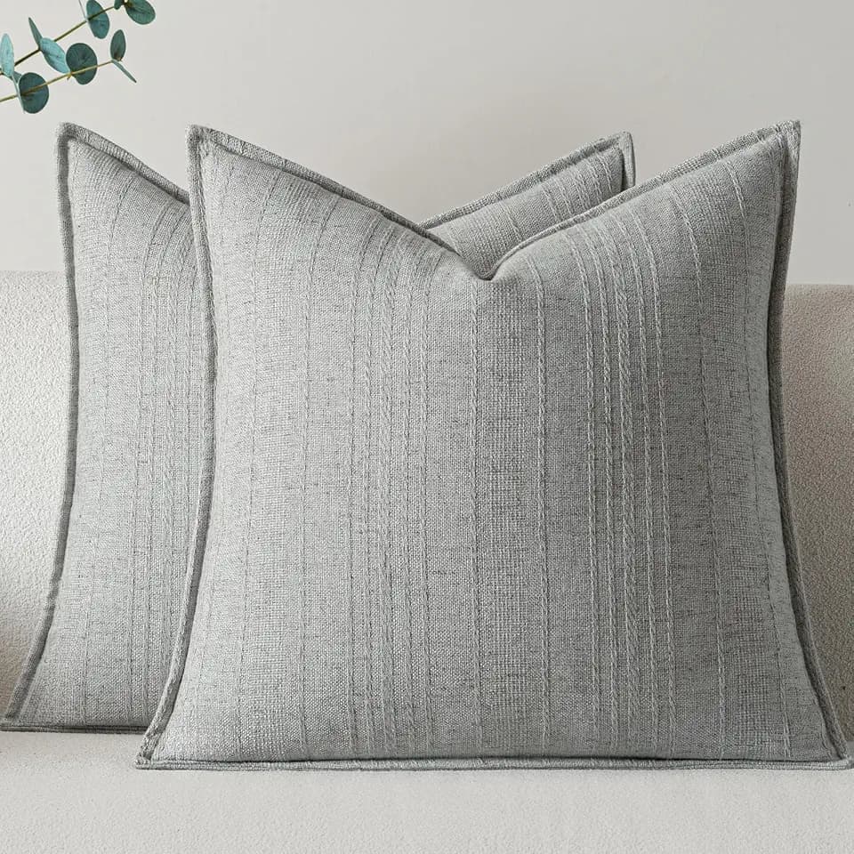 a moment Linen Pillow Covers Set of 2,Boho Farmhouse Throw Pillowcases Neutral Textured Decorative Covers for Couch Sofa Bed, Soft Linen Blend Accent Case Cushion Home Decor 18"x18"Light Grey