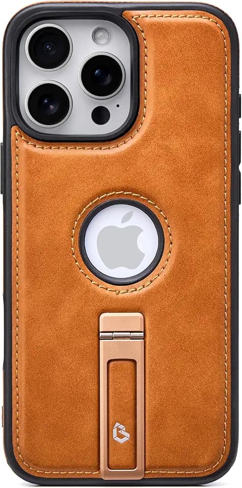 for iPhone 16 Pro Max Case Leather with Stand, Brown