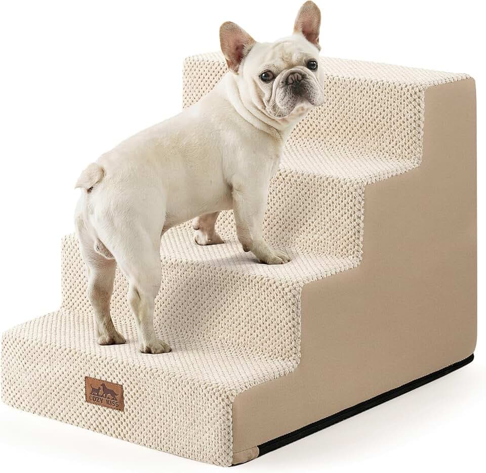 COZY KISS Dog Stairs for Small Dogs, 4 Step Pet Stairs for Beds & Couches