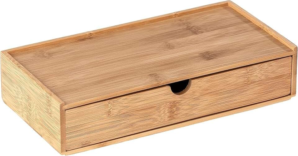 WENKO Bambus Box Terra mit Schublade, Versteckte Aufbewahrung von kleinen Utensilien, 28 x 6 x 14 cm, Natur