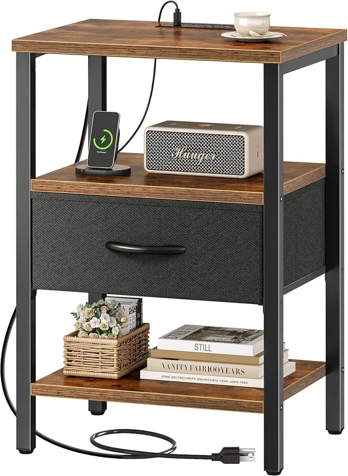 SUPERJARE Nightstand with Charging Station, USB-C Port, Bedside Table