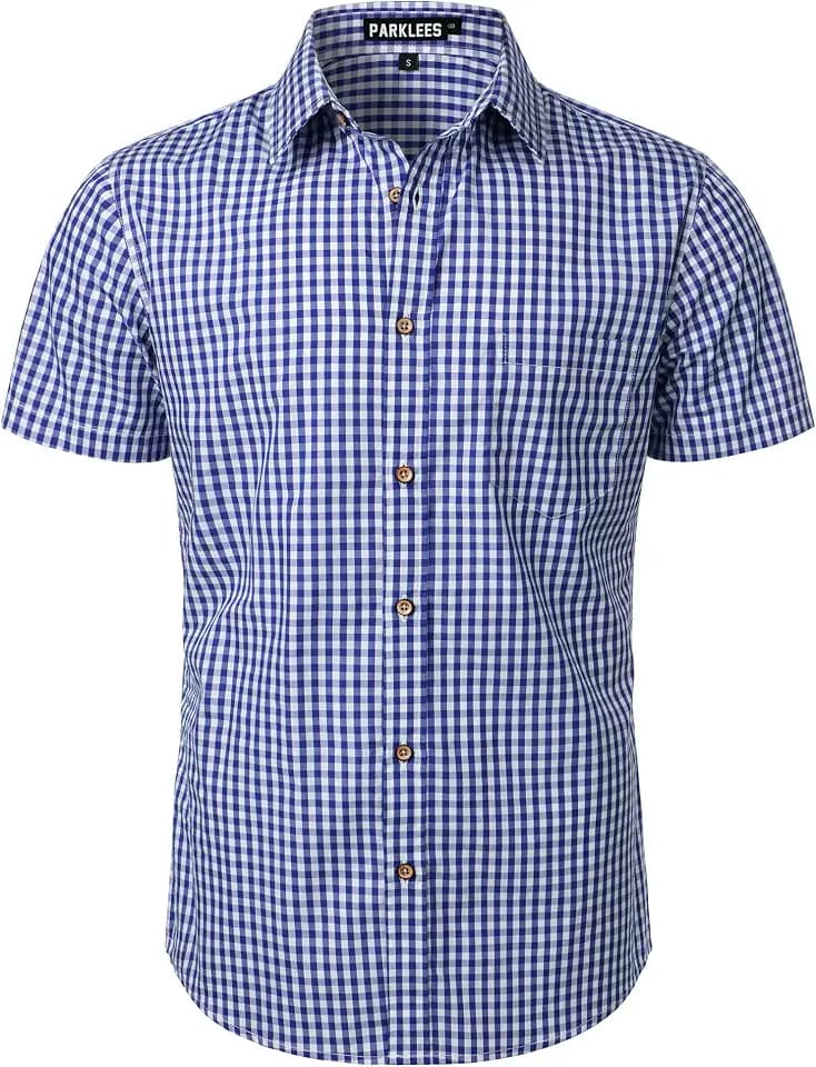 PARKLEES Herren Casual Plaid Kariert Regular Fit Kleid Hemd