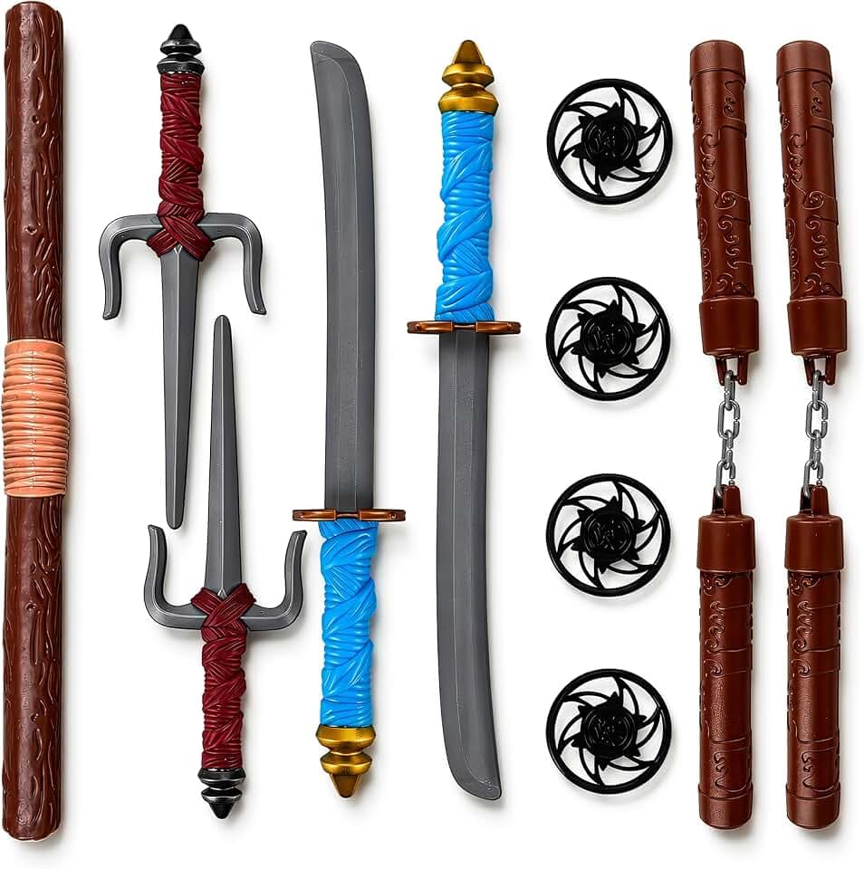 Liberty Imports Ninja Toy Weapons Kids Role Play Set with 2 Katana Swords, 2 SAIS, 4 Shuriken and Bo Staff for Children Dress Up Pretend Play Battles