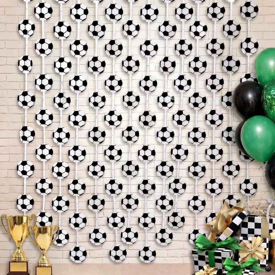 Blosssound 2 Pack Soccer Foil Fringe Curtain, 3.3 x 6.6ft Sports Tinsel Backdrop for Soccer Theme Decorations Metallic Streamers for Game Day Party Supplies Goal Celebration Photo Booth Prop