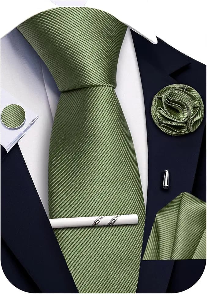 Gestreifte Krawatte und Taschentuch, Krawattenklammer, Manschettenknöpfe, Anstecknadel-Set, Hochzeit, Party, Seide, einfarbig, formell, 5 Stück