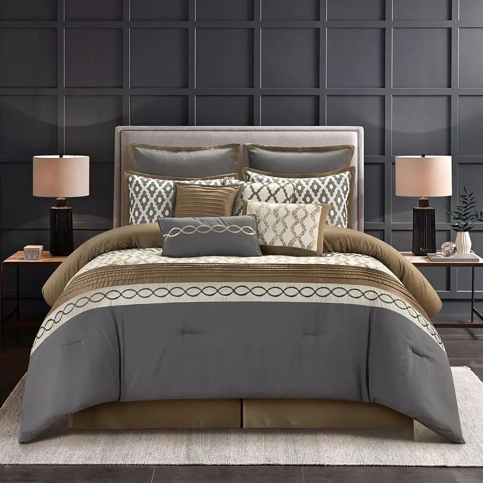 Stratford Park Geometirc King Size Comforter Set, 10 Piece, Jacquard Home Decor, Premium Lightweight Microfiber, Bedskirt, Pillows & Shams