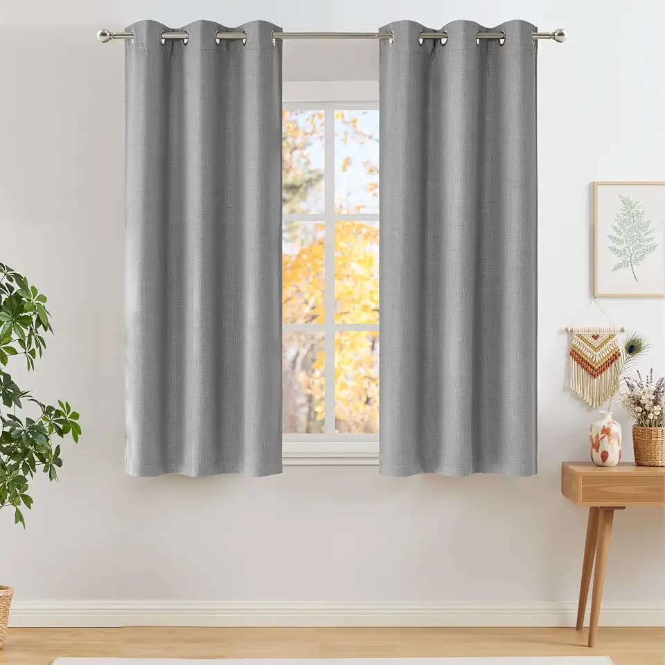 NICETOWN Short Faux Linen Light Grey Blackout Curtains 63 inches Long