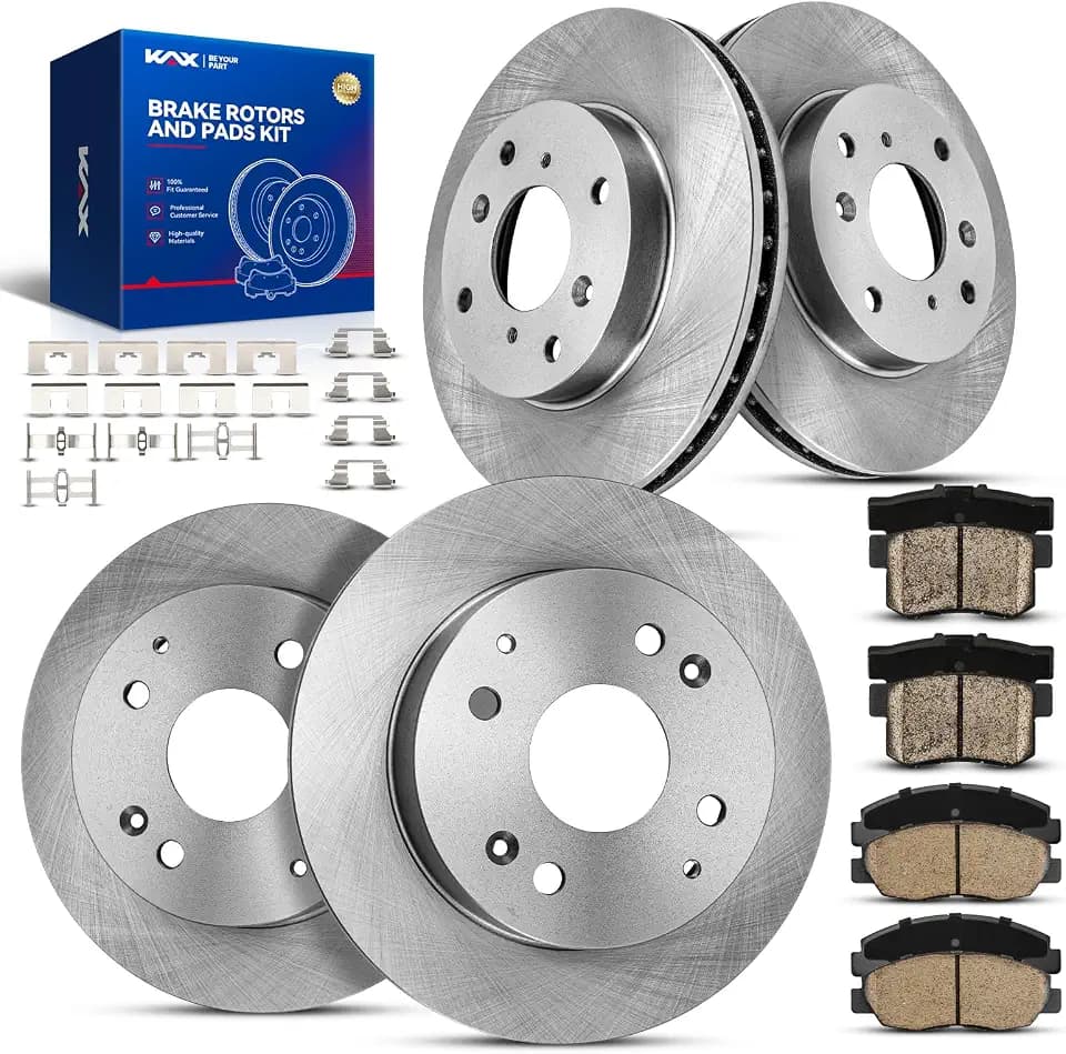 KAX Brake Kit Front and Rear for Acura CL 1998-1999 L4 2.3L, Honda Accord 1998-2002 L4 2.3L(Coupe), 10.23" Front Rotors 10.21" Rear Rotors, Vented Brake Rotors Ceramic Brake Pads Replacement