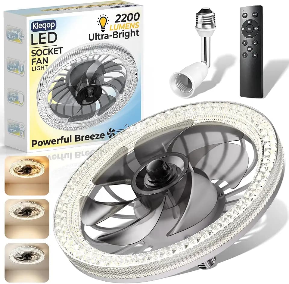Socket Ceiling Fan Light with Remote and Extender, Small Light Bulb Fan