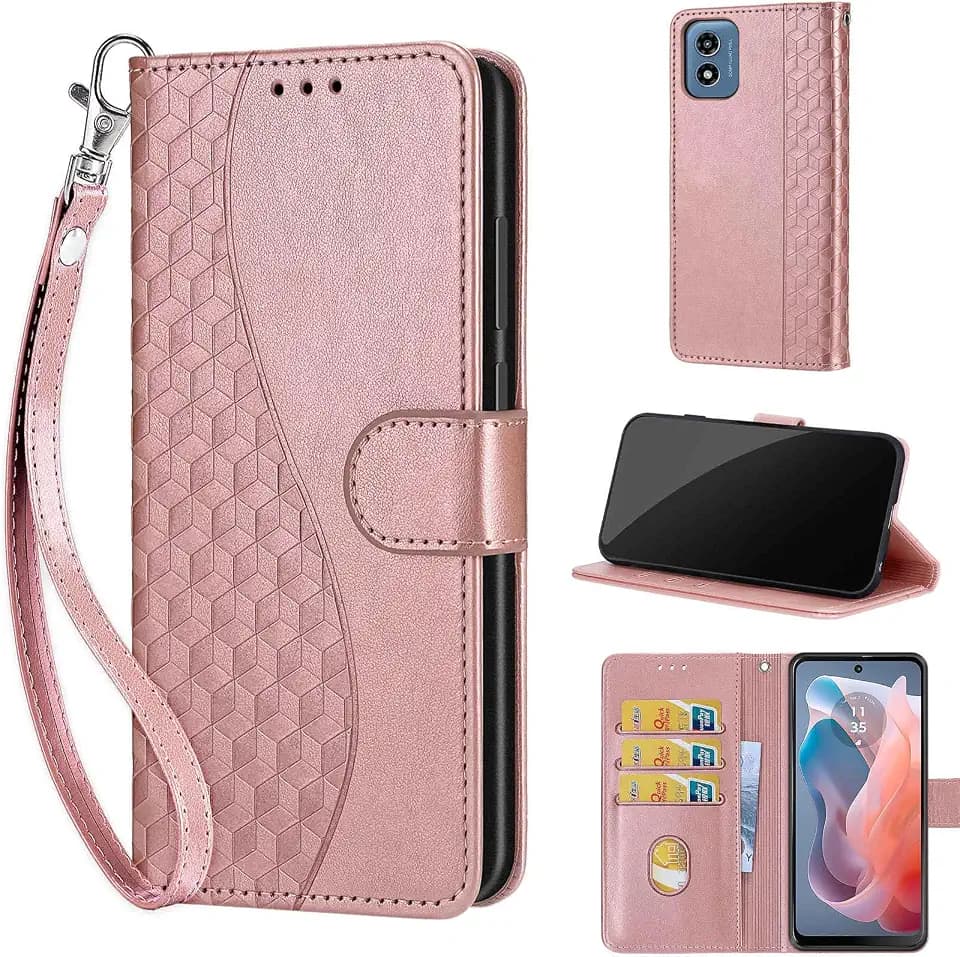 Wallet Case for Motorola Moto G Play 2024, Rose Gold