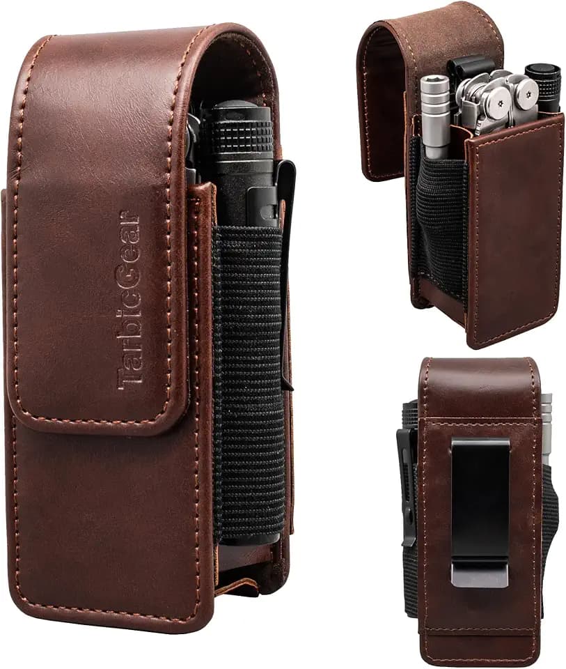 Multitool Holster with Belt Clip for Men, Faux Leather Multitool Sheath for Belt, Pocket Organizer for Work, Fits for Leatherman, SOG, Gerber Tools, Coffee