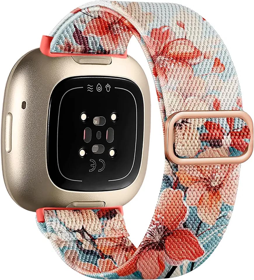 Stretchy Nylon Band Compatible with Fitbit Versa 4 / Versa 3 / Sense 2 / Sense Band, Adjustable Elastic Watch Band for Women, Elastic Soft Breathable Printed Pattern Design Strap