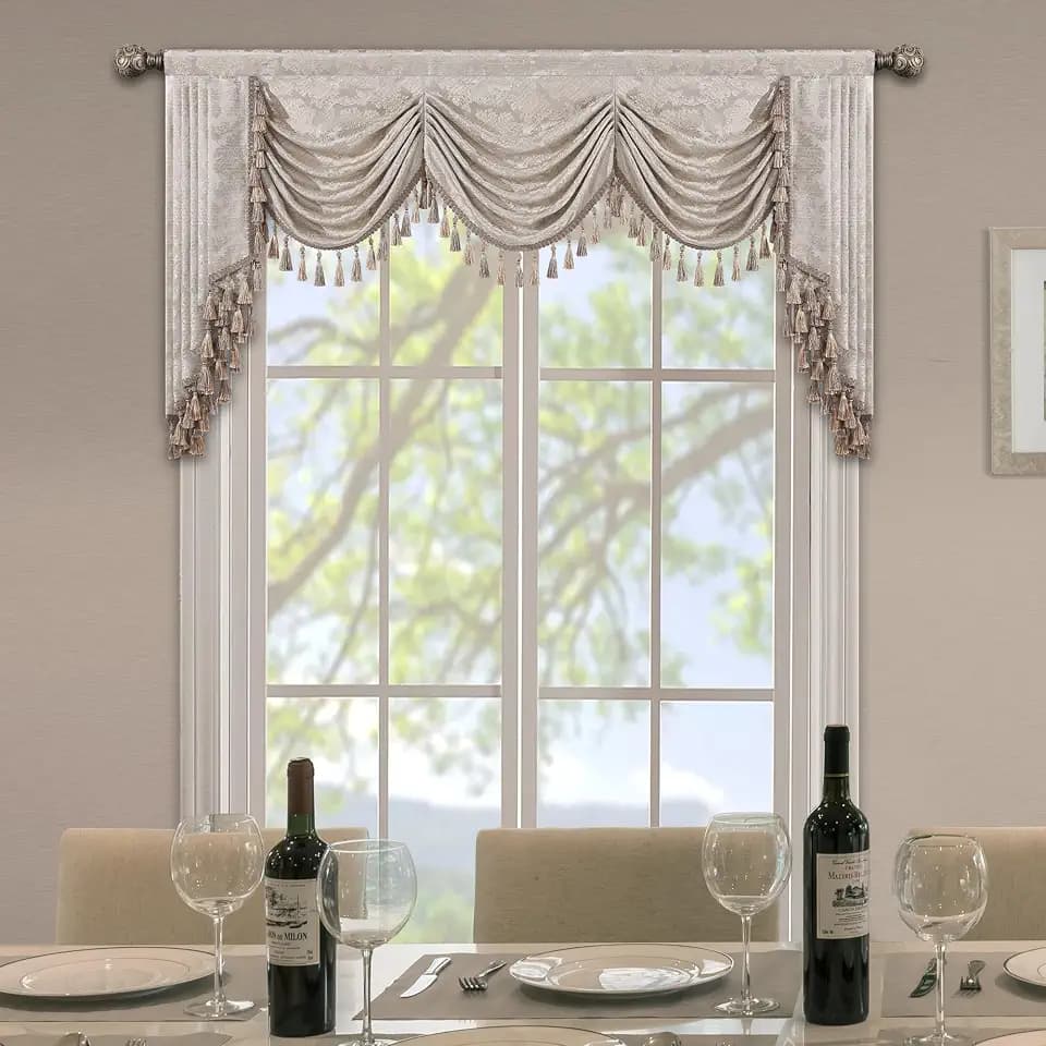 Loom and Mill Damask Jacquard Waterfall Valance for Living Room, W79 inch