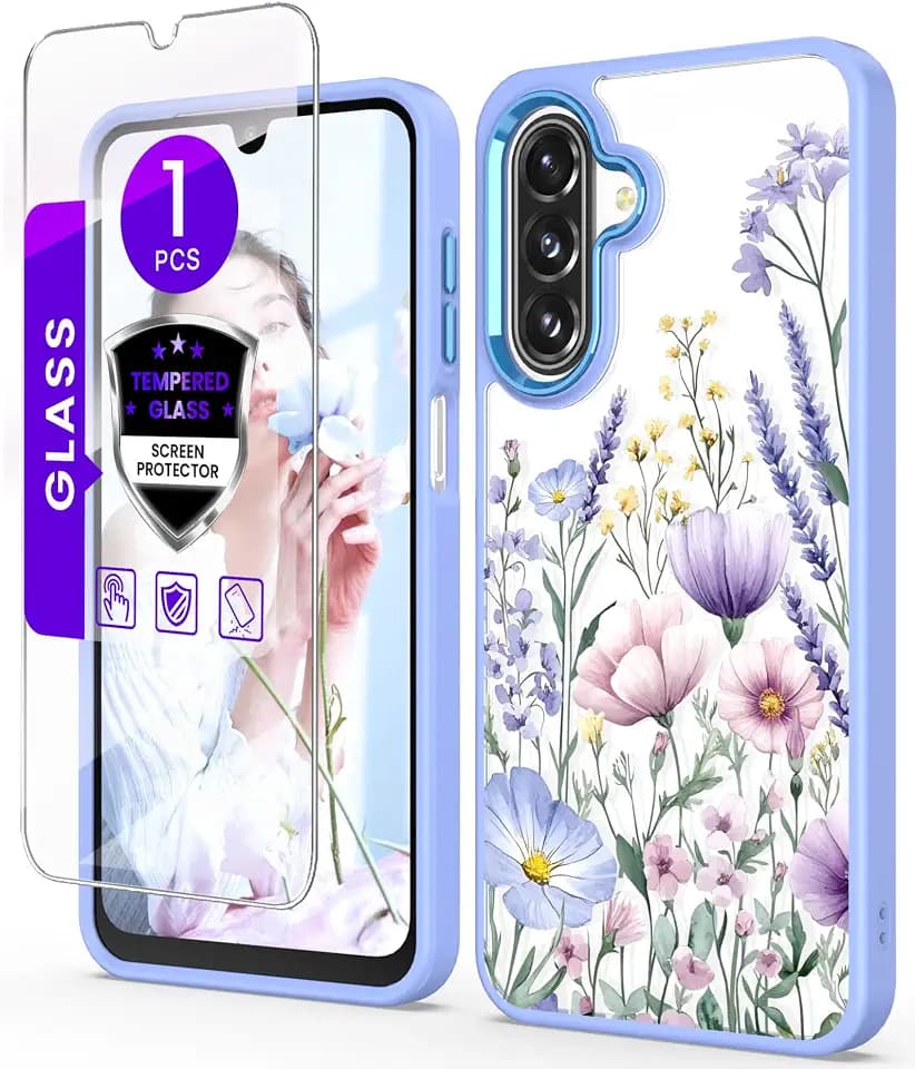 for Samsung Galaxy A27 5G Case, Slim Clear Floral Case,Light Purple