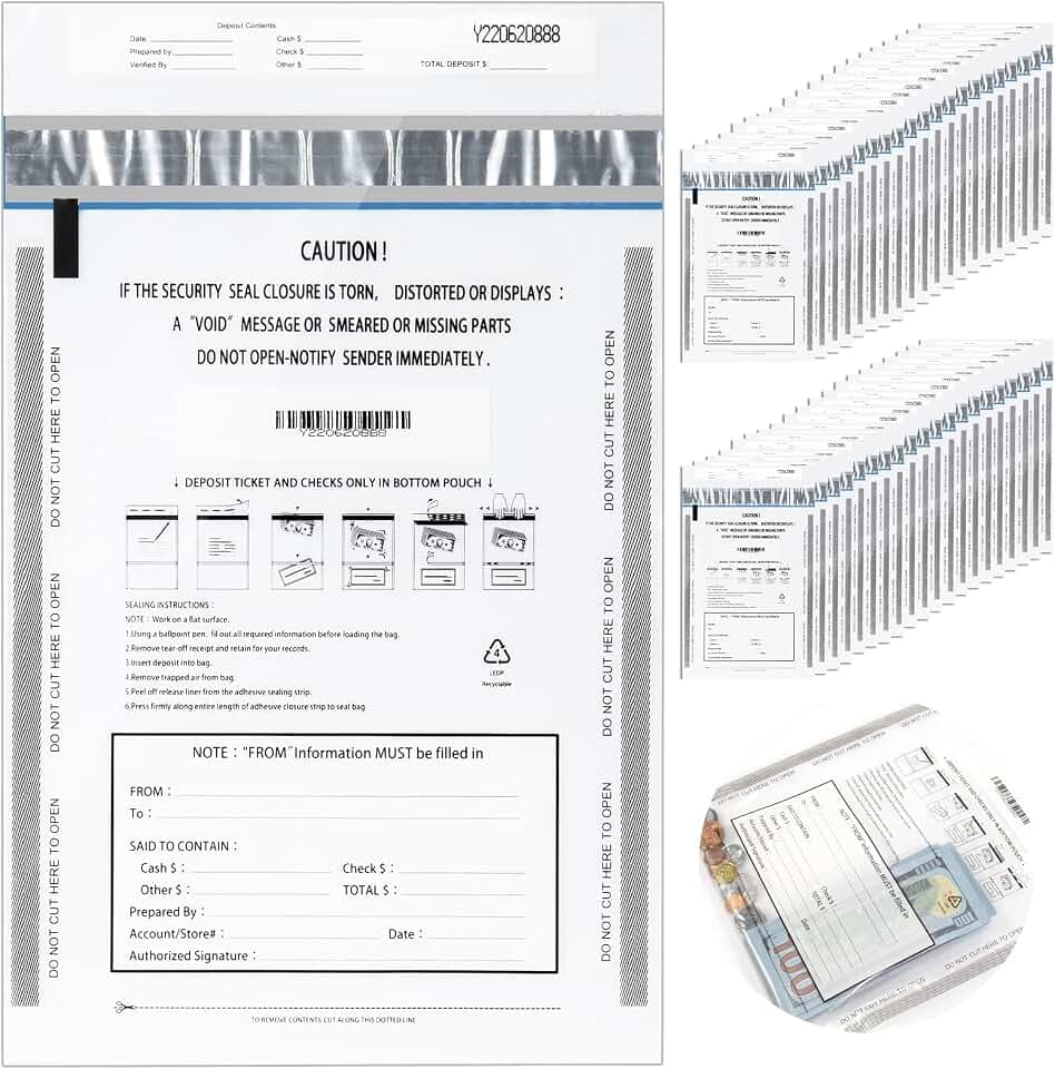 Bank deposit bags plastic,Money bag for cash,Bank bag,Cash register bags 9 x 12 Inch (Clear, 100 Pack)