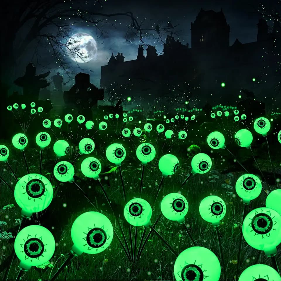 BrizLabs Outdoor Halloween Decorations 4 Pack Solar Green Eyeball Lights
