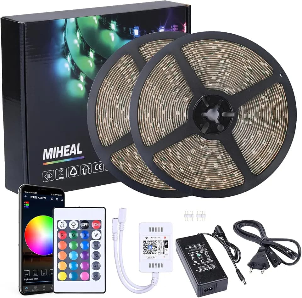 LED strip WiFi-drahtloses Smartphone-gesteuertes 65,6-Fuß-Wasserdichtes Lichtleisten-Kit Weißes Band 5050 LED Streifen, Funktioniert mit Android- und iOS-System, IFTTT