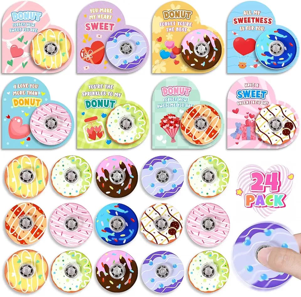 SpringFlower 24 Pack Valentine Cards for Kids with Fidget Spinner Toys