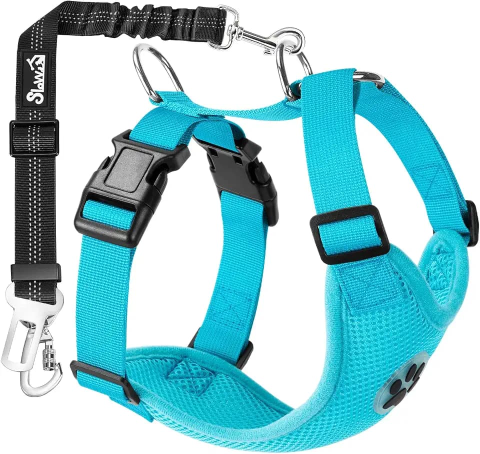 SlowTon Dog Seat Belt and Harness for Car, 2 in 1 Seatbelt Buckle, LBL S