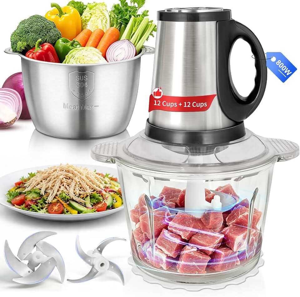 Food Processor-2 Bowls(12Cups+12Cups),Food Chopper for Meat