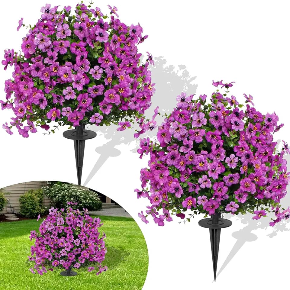 FAJUNZH Artificial Topiary Bushes for Outdoors with Spike, Boxwood Ball Fake Shrubs UV Resistant Faux Plants for Indoor Outdoor Fall Thanksgiving Halloween Decor (Purple Violet)