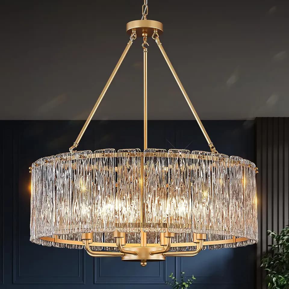 CATINER Modern 24.4" Crystal Glass Chandelier 8-Light Gold Chandeliers