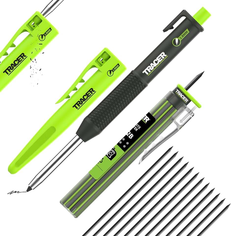 Tracer Pencil 2.0 – Tieflochmarker Zimmermannsbleistift, 12 Ersatzminen