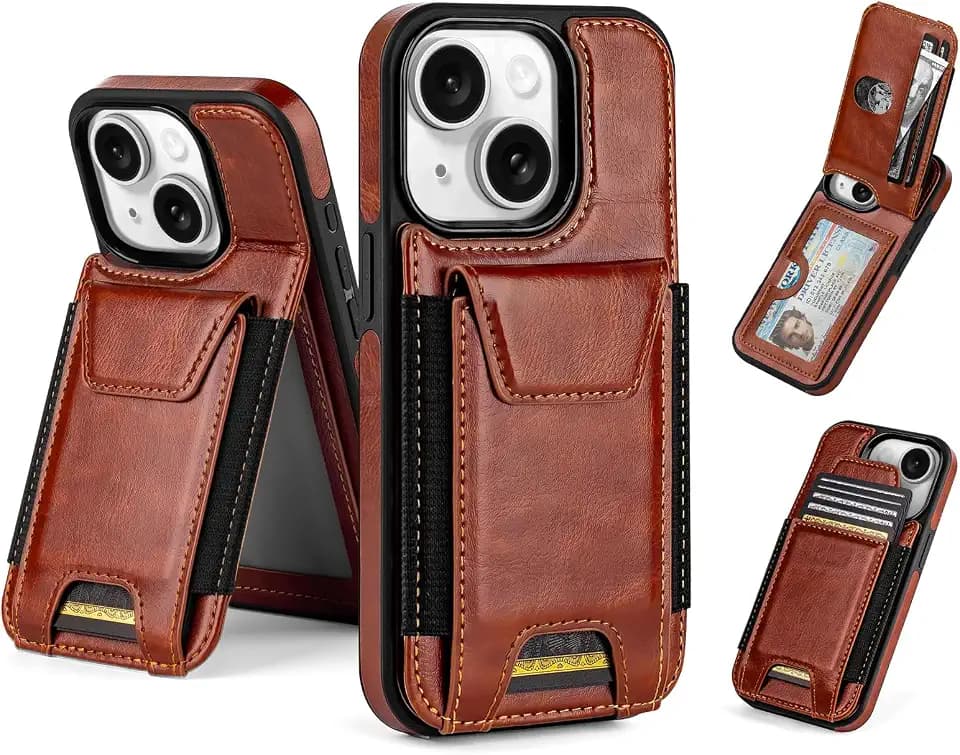 SkyEagle for iPhone 14 Case Wallet with Card Holder,Brown