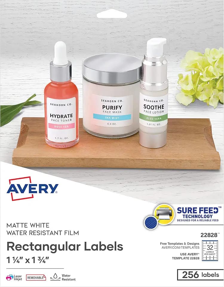 Avery Printable Blank Rectangle Labels, 1.25" x 1.75", White, 256 Customizable Labels (22828)